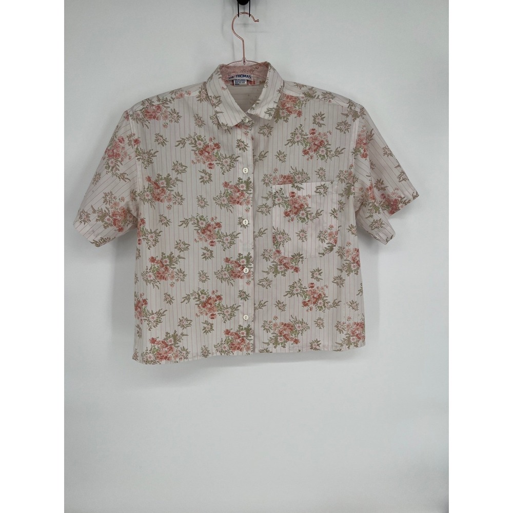 Liz Thomas Floral Button Up Shirt Cottagecore Short Sleeve Top Size S